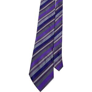 Kenneth Cole Reaction Silk Tie Striped Repp Purple Gray